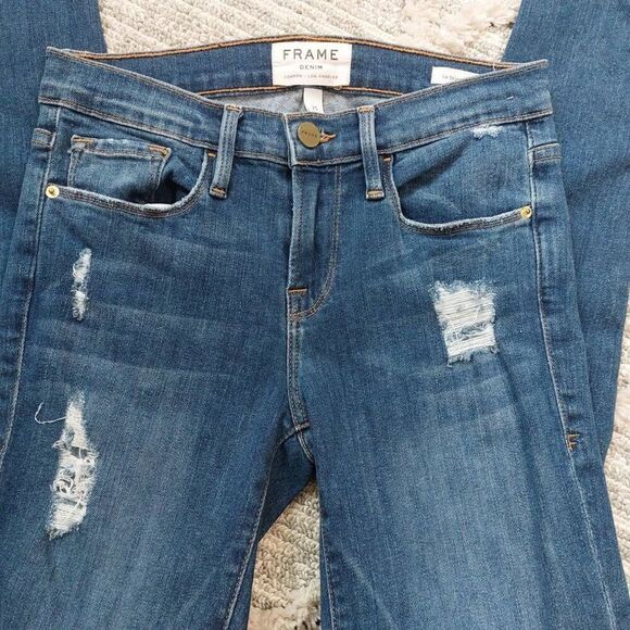 Frame Le Skinny De Jeanne Distressed Denim Jeans 25 - Picture 6 of 9